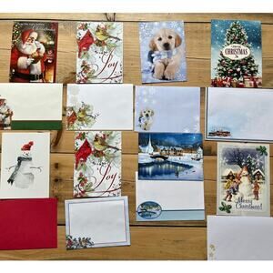 Lot of 8 Christmas Holiday Greeting cards w/ envelopes. Birds. Santa. Dogs. Snow